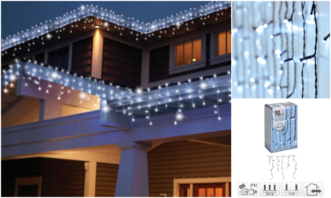90 LED-es jégcsap fényfüzér