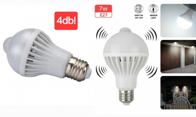 4 Db Mozgásérzékelős 7W-os LED izzó