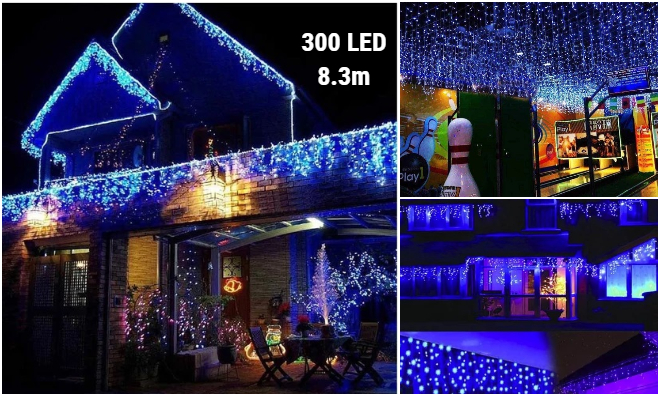 8,3 m 300 LED-es jégcsap fényfüzér