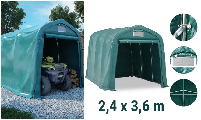 Zöld PVC sátorgarázs 2,4 x 3,6 m