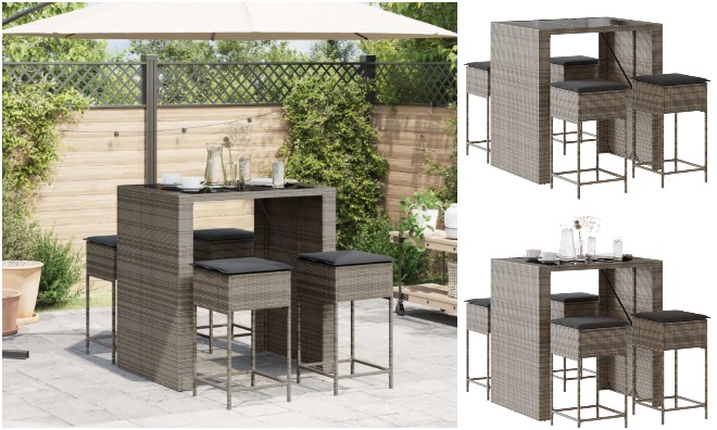 Polyrattan kerti bárszett párnákkal