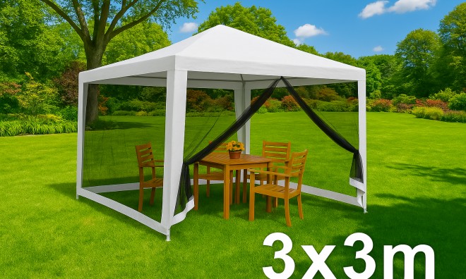 Kerti pavilon szúnyoghálóval 3x3 m