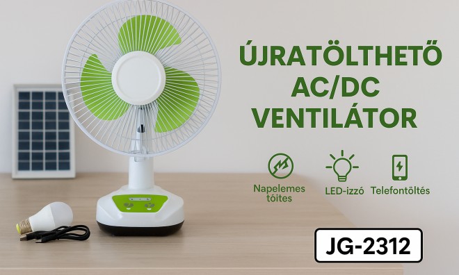 Újratölthető Asztali Ventilátor 12'