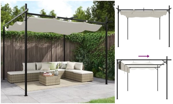 Krémszínű pergola behúzható tetővel