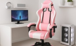 Gamer forgószék párnákkal–Rózsaszín
