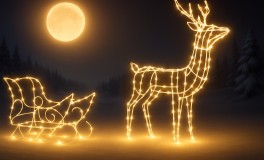 Világító rénszarvas szánnal 150cm