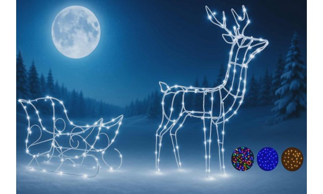 Világító rénszarvas szánnal 150cm 2