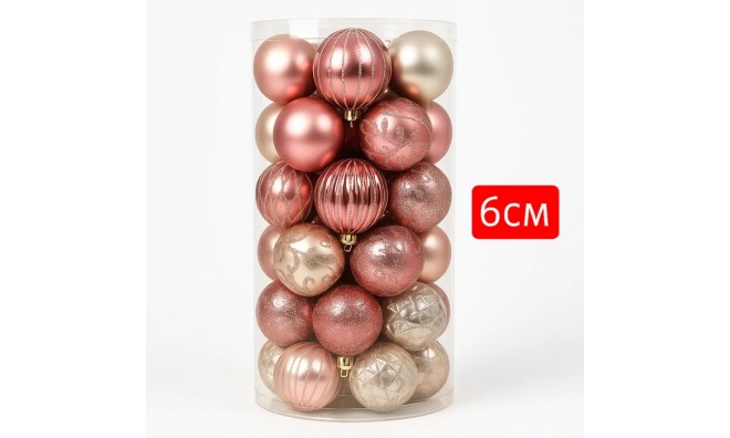 Rózsaarany és pezsgő gömbdísz 30 db