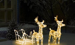 2db világító rénszarvas és szán