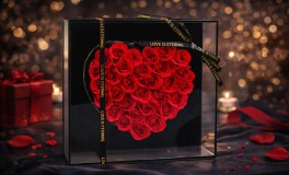 Műrózsák szívalakban díszdobozban