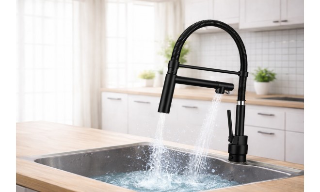 Fekete Rugós Konyhai Csaptelep