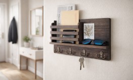 Rusztikus fa kulcs- és irat tartó