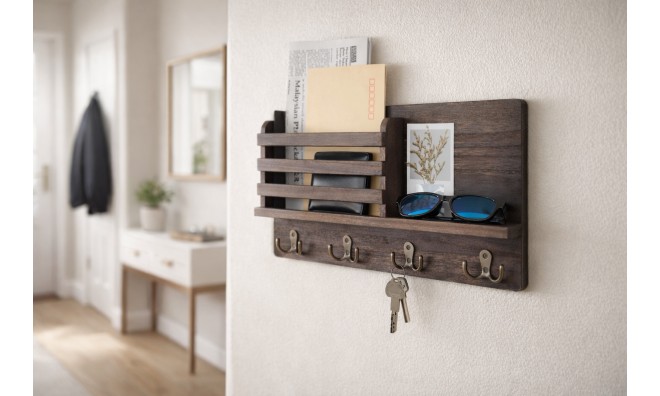 Rusztikus fa kulcs- és irat tartó