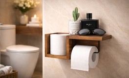 Falra szerelhető fa WC papír tartó