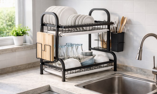 Kétemeletes fémvázas edényszárító