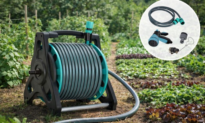 Kerti tömlő állványon 30m