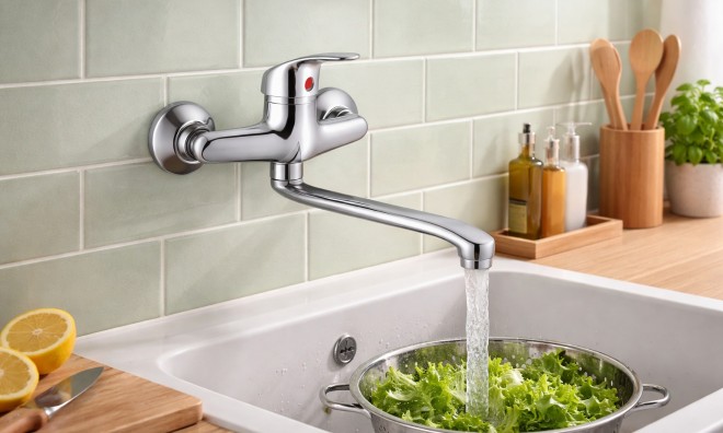 Egykaros fali csaptelep kifolyóval