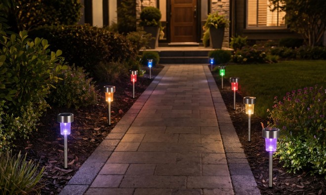 10 db  inox kerti RGB LED lámpa