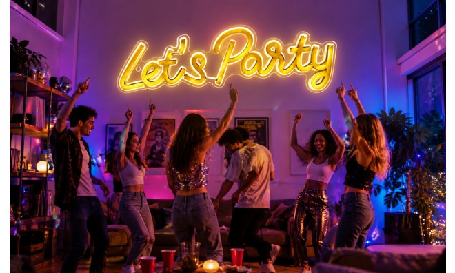 Fali neon felirat - LETS PARTY