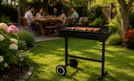 Faszenes kerti grillsütő kerekekkel