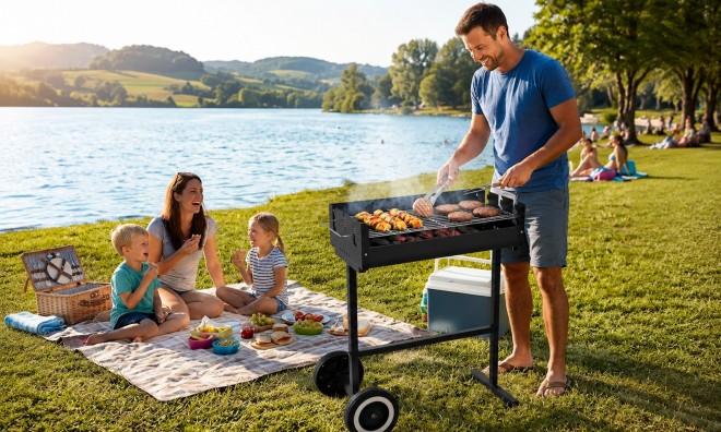 Faszenes kerti grillsütő kerekekkel 2
