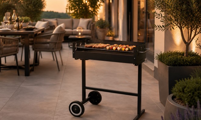 Faszenes kerti grillsütő kerekekkel 3
