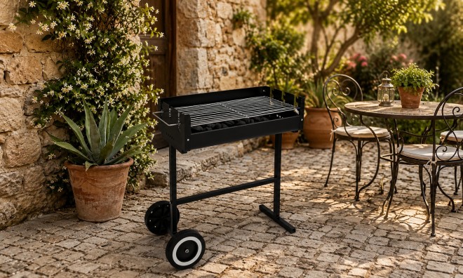 Faszenes kerti grillsütő kerekekkel 4