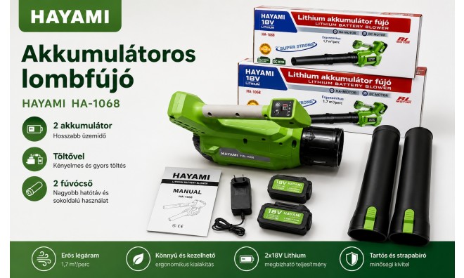 Hayami HA-1068 lombfújó 2 db akkumulátorral 4