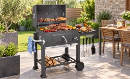 Kerti faszenes grill fedővel és hőmérővel