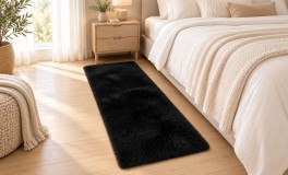 Fluffy fekete műszőrme futószőnyeg