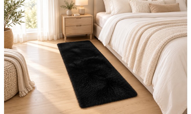 Fluffy fekete műszőrme futószőnyeg