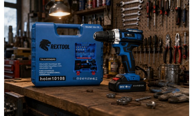 Rextool Fúró-csavarozó készlet rengeteg kiegészítővel