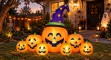 Halloween tök dekoráció boszorkánykalappal - min