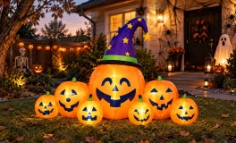 Halloween tök dekoráció boszorkánykalappal