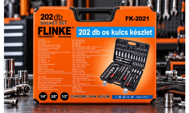 202 részes dugókulcs és szerszámkészlet