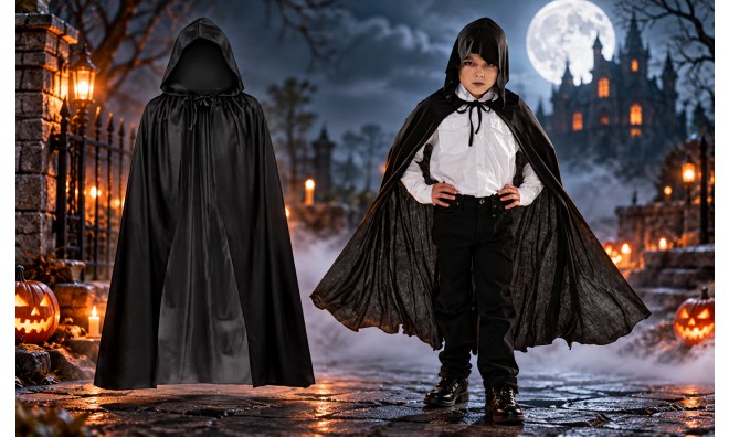 Csuklyás köpeny, jelmez halloweenre gyerekeknek